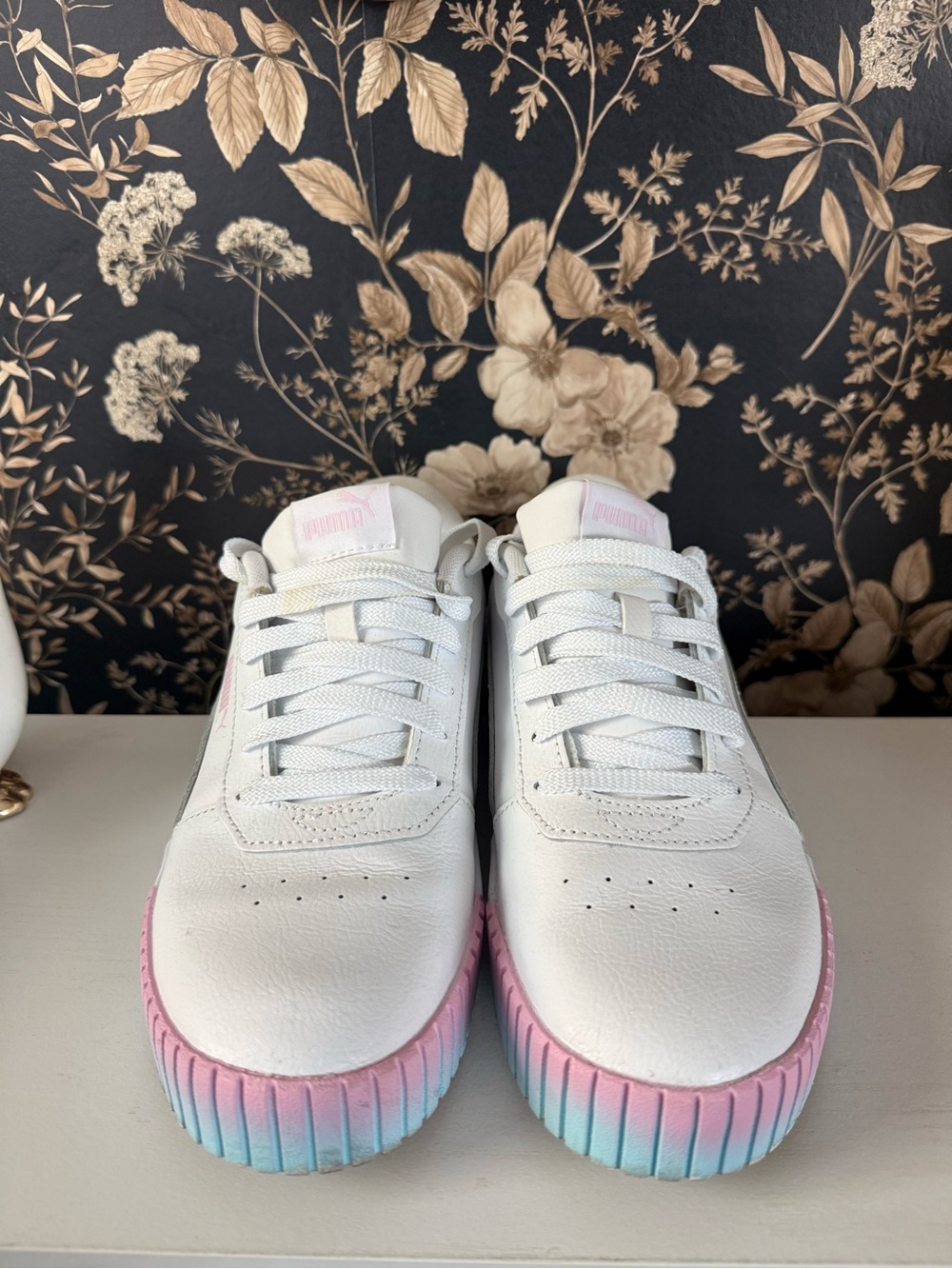 Puma White Sneakers with Pink & Blue Ombre Sole